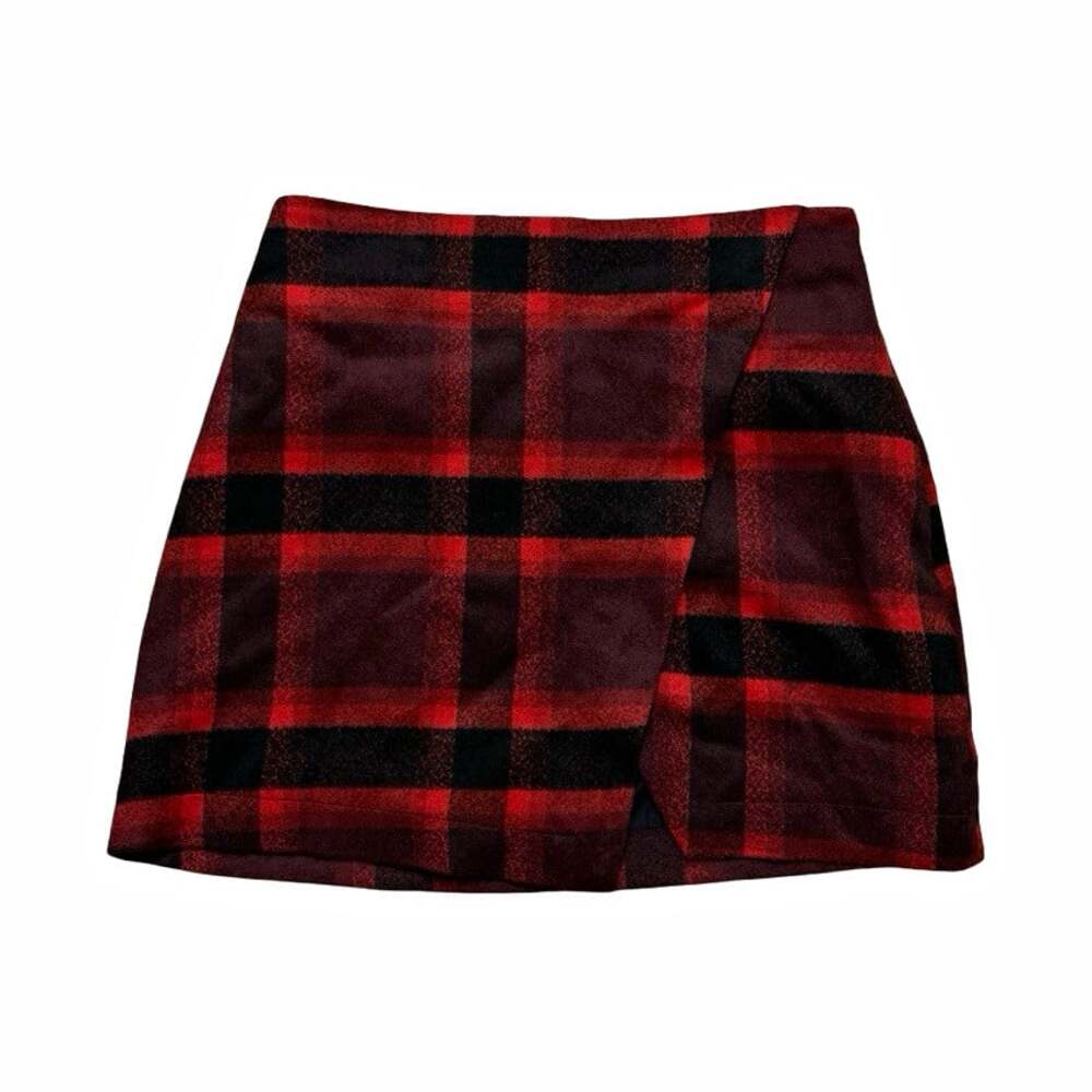 Abercrombie & Fitch Red Black Plaid Flannel Wrap Mini Skirt Lined Size 4